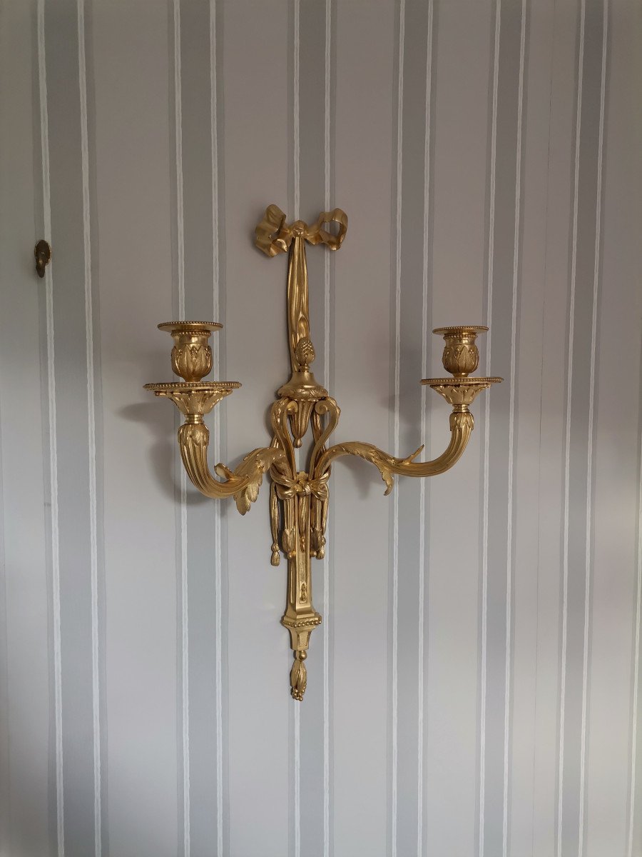 Large Wall Lamp In Chiseled And Gilded Bronze Louis XVI Style Late 19th Century-photo-5