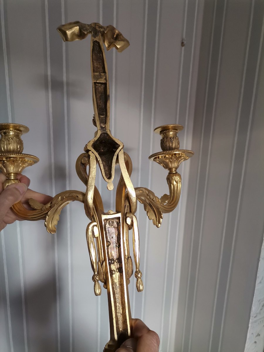 Large Wall Lamp In Chiseled And Gilded Bronze Louis XVI Style Late 19th Century-photo-6