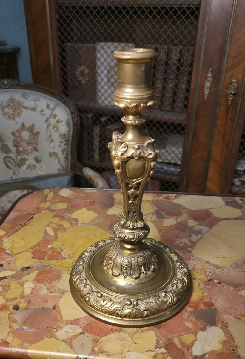 Candlestick Or Torch In Gilt Bronze, Regency Period-photo-1