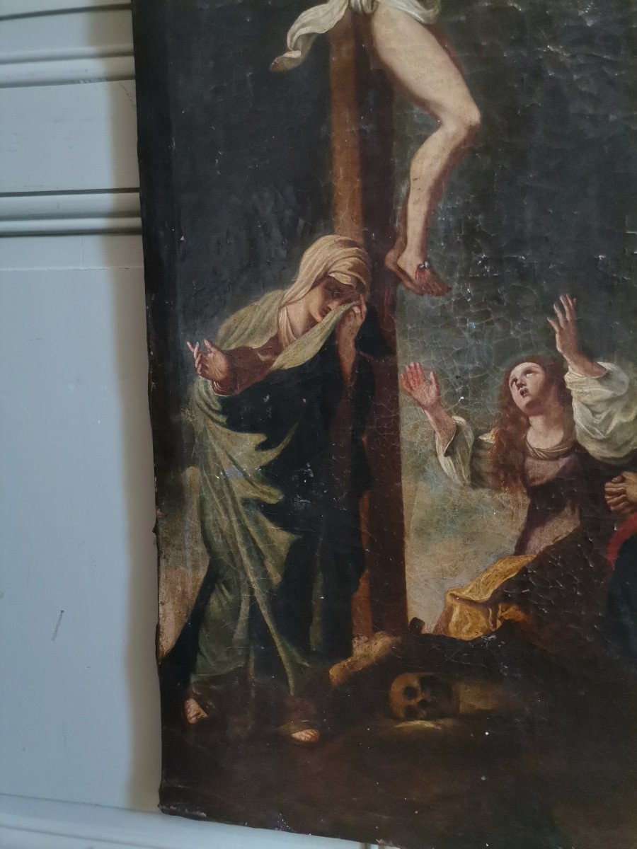 Tableau Représentant La Crucifixion d'Après Le Guerchin époque XVIIème-photo-3