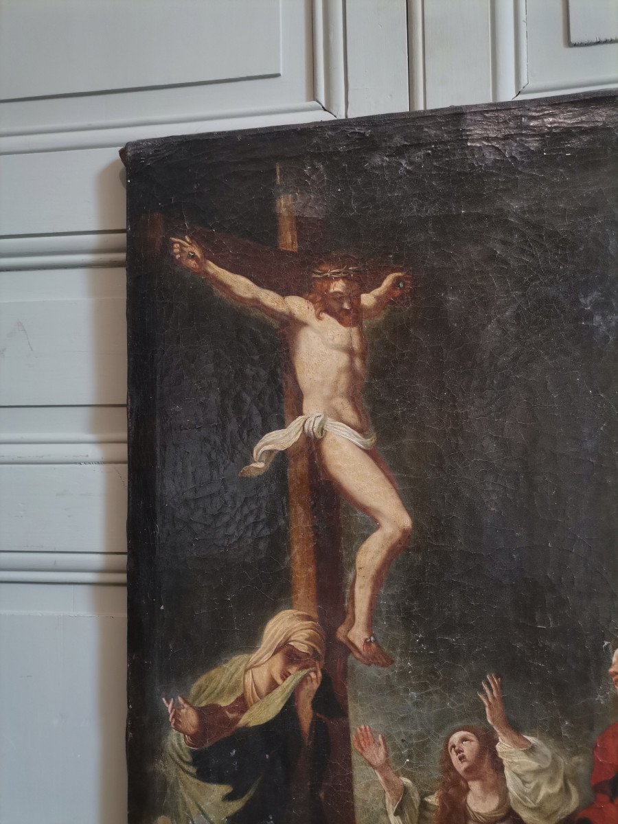 Tableau Représentant La Crucifixion d'Après Le Guerchin époque XVIIème-photo-4