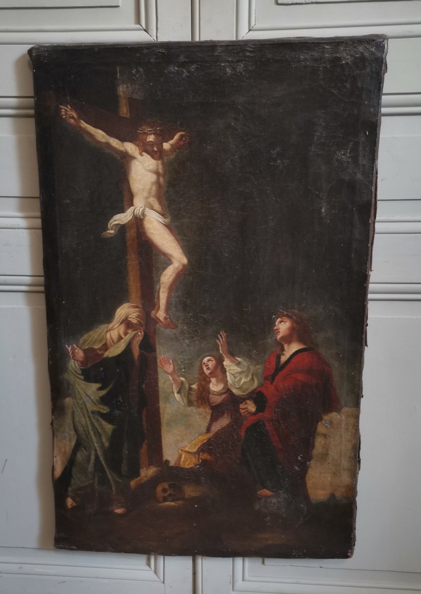 Tableau Représentant La Crucifixion d'Après Le Guerchin époque XVIIème