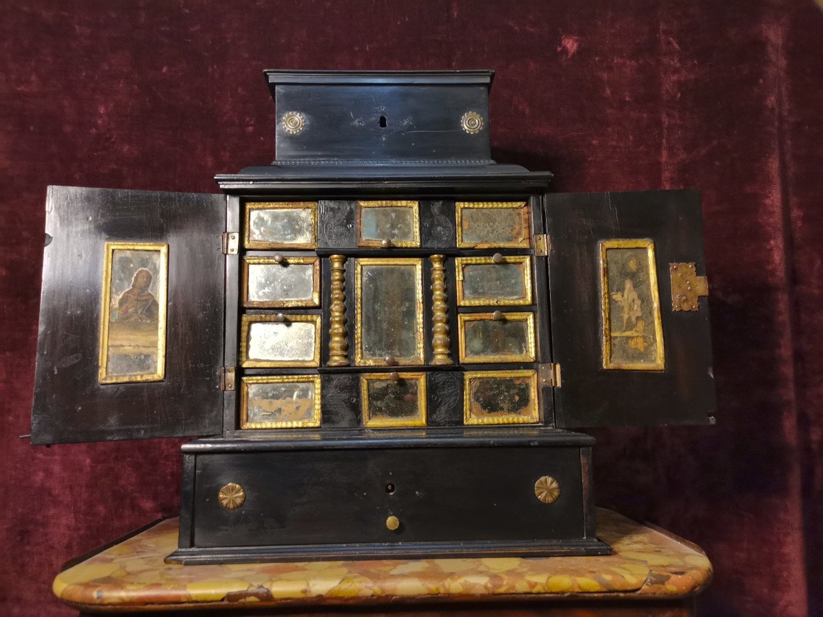 Small Italian Blackened Wood Cabinet From The 17th Century