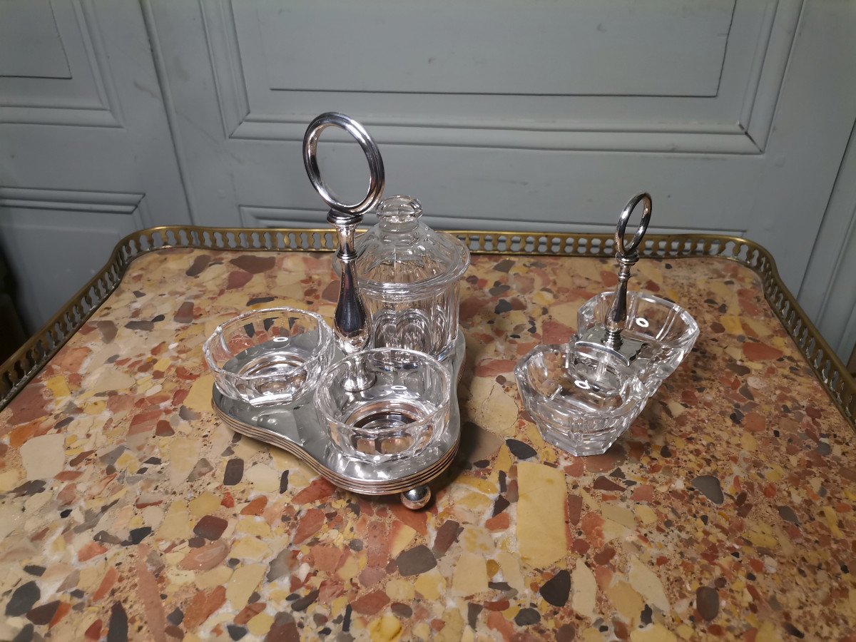 Christofle And Baccarat Crystal Condiment And Salt Cellar Display-photo-2