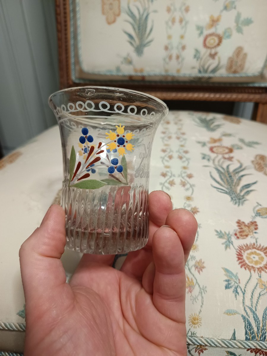 Gobelet Normand De Mariage En Verre émaillé époque Début XIXème-photo-2