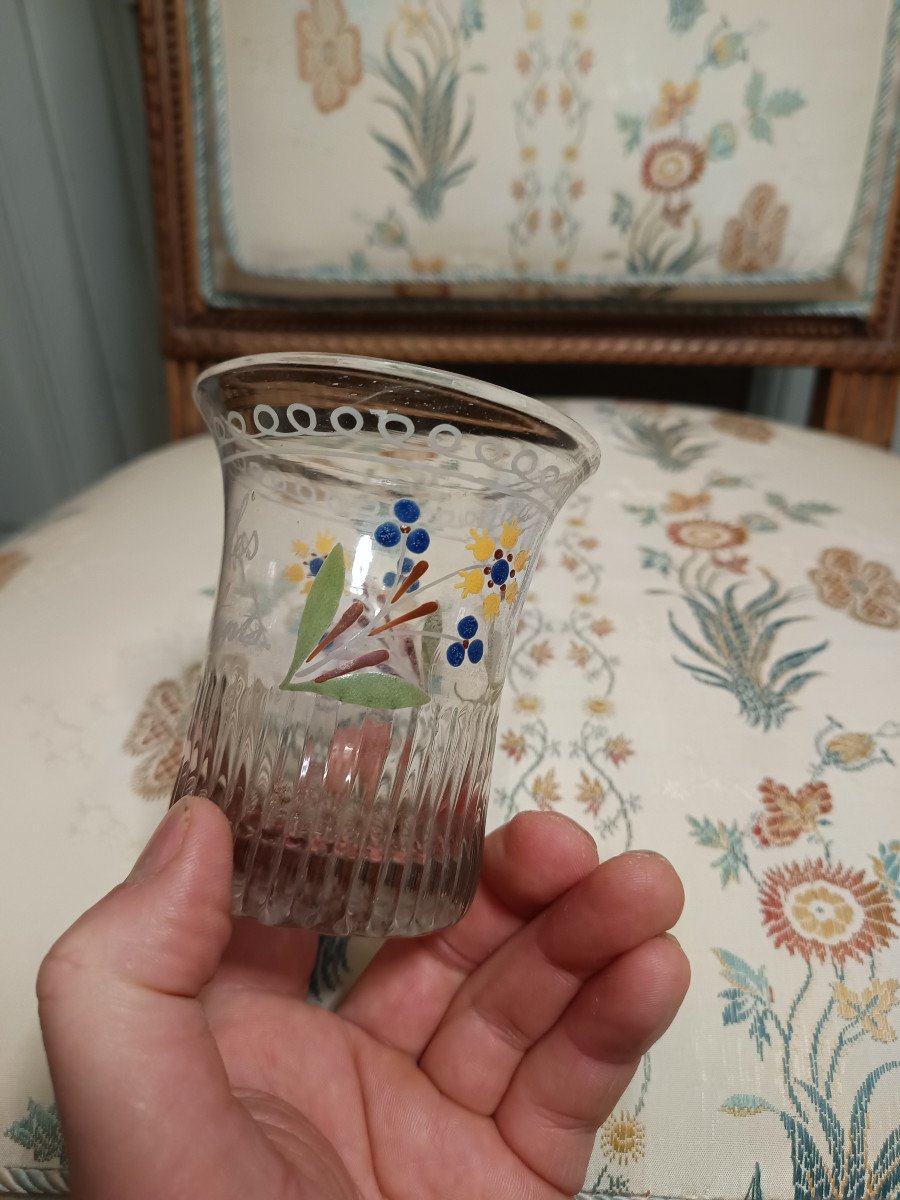 Gobelet Normand De Mariage En Verre émaillé époque Début XIXème-photo-1