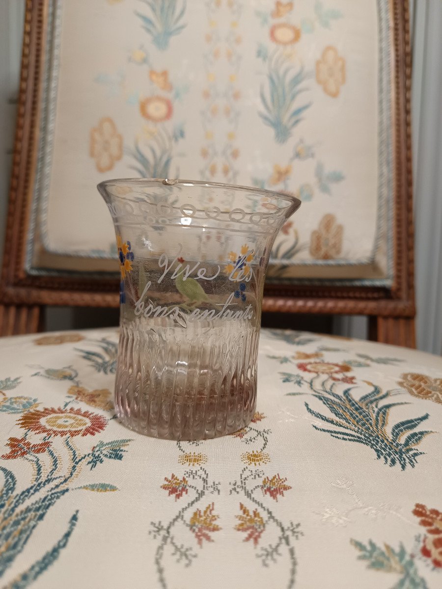 Gobelet Normand De Mariage En Verre émaillé époque Début XIXème-photo-3