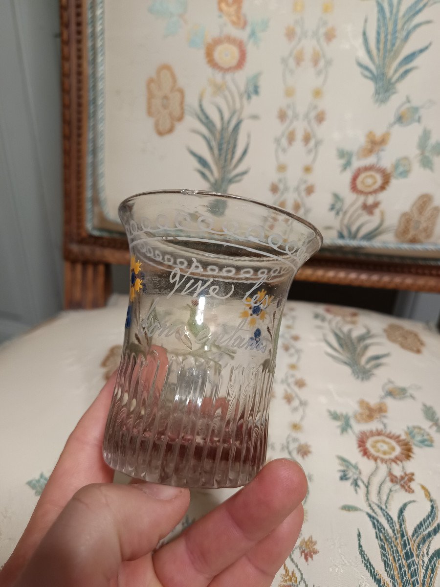 Gobelet Normand De Mariage En Verre émaillé époque Début XIXème-photo-5