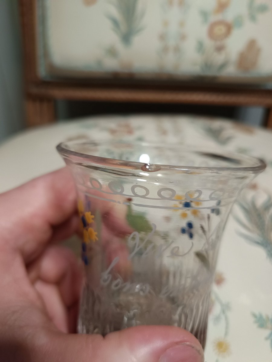 Gobelet Normand De Mariage En Verre émaillé époque Début XIXème-photo-6