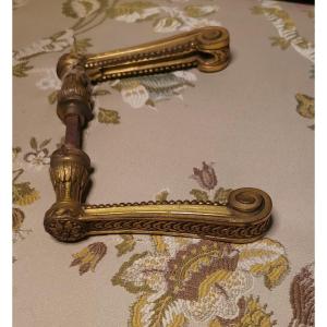 Pair Of Louis XVI Style Gilt Bronze Door Handles Late 19th Century