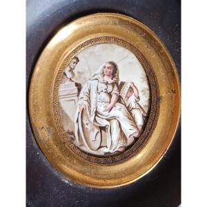 Petite Miniature Sur Cuivre d'époque Louis XVI