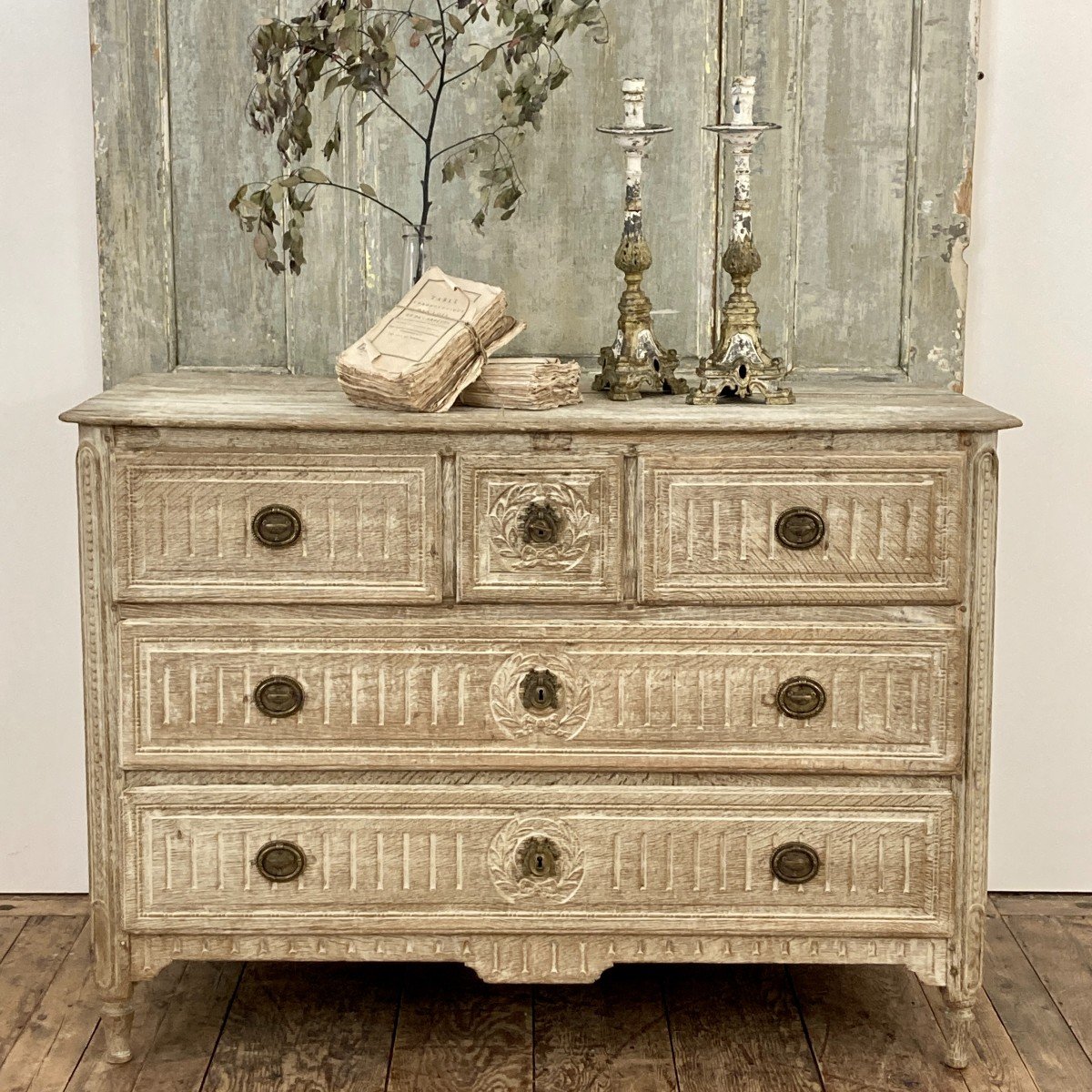 Louis XVI Chest Of Drawers In Bleached Oak-photo-2
