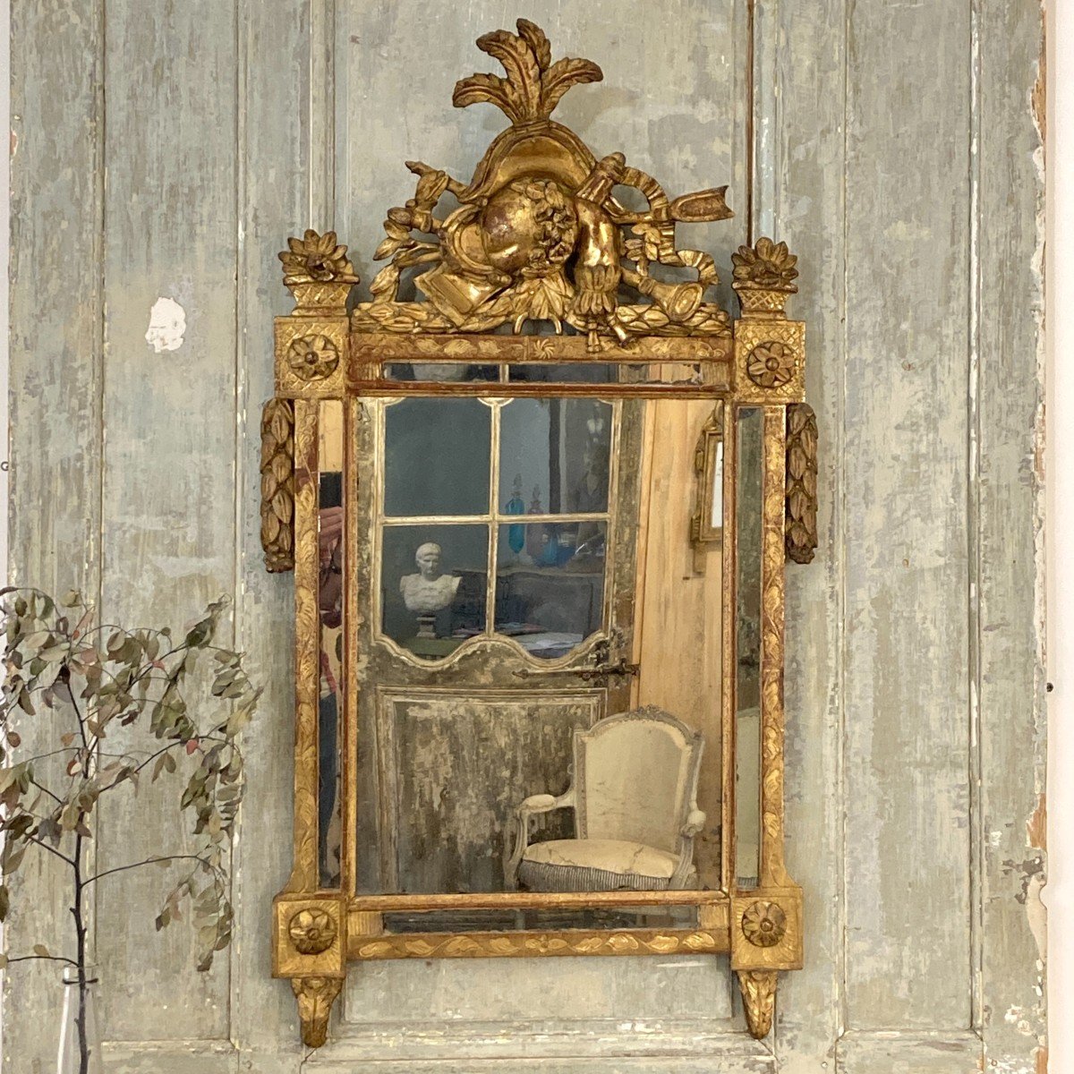 Grand Miroir à Parecloses d'époque Louis XVI-photo-8