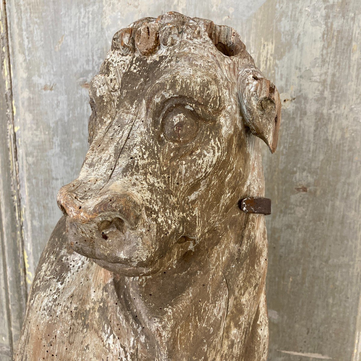 16th Century Carved Wooden Ox-photo-3