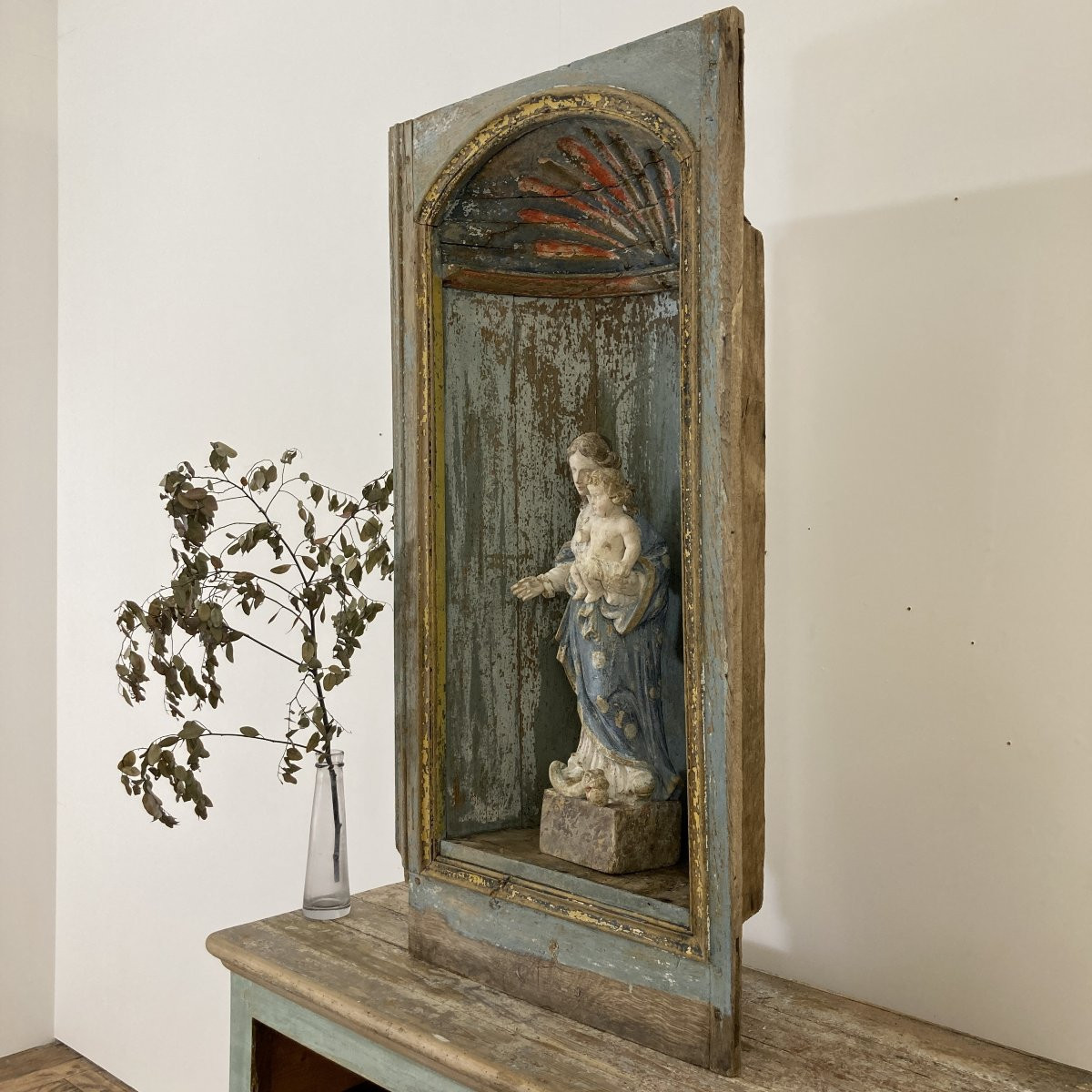 17th Century Polychrome Wooden Niche-photo-4