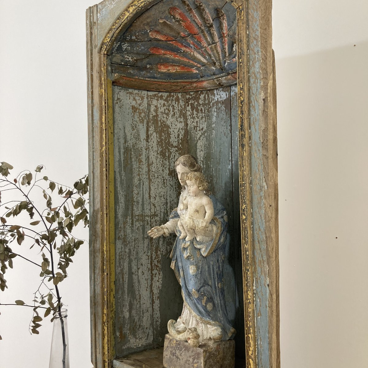 17th Century Polychrome Wooden Niche-photo-6