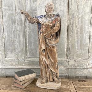 Saint In Polychrome Carved Wood XVIII