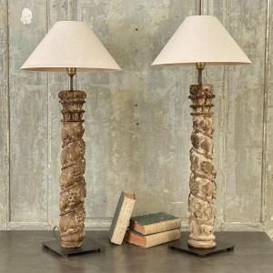 Two 17th Century Columns Mounted As Lamps
