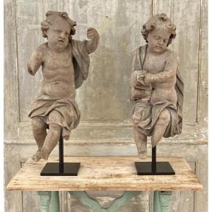 Pair Of Large 17th Century Cherubs