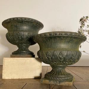 Pair Of Cast Iron Vases By Jj Ducel In Paris