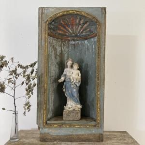 17th Century Polychrome Wooden Niche