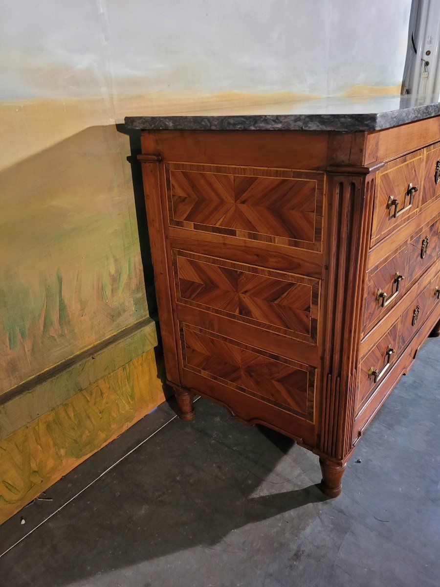 Petite Commode époque Louis XVI En Marqueterie -photo-3