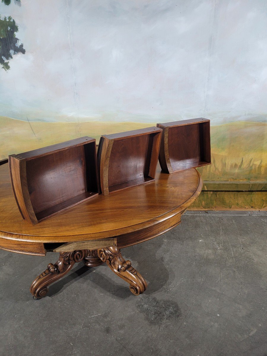 Oval Table, Walnut Side Table With Drawers-photo-2