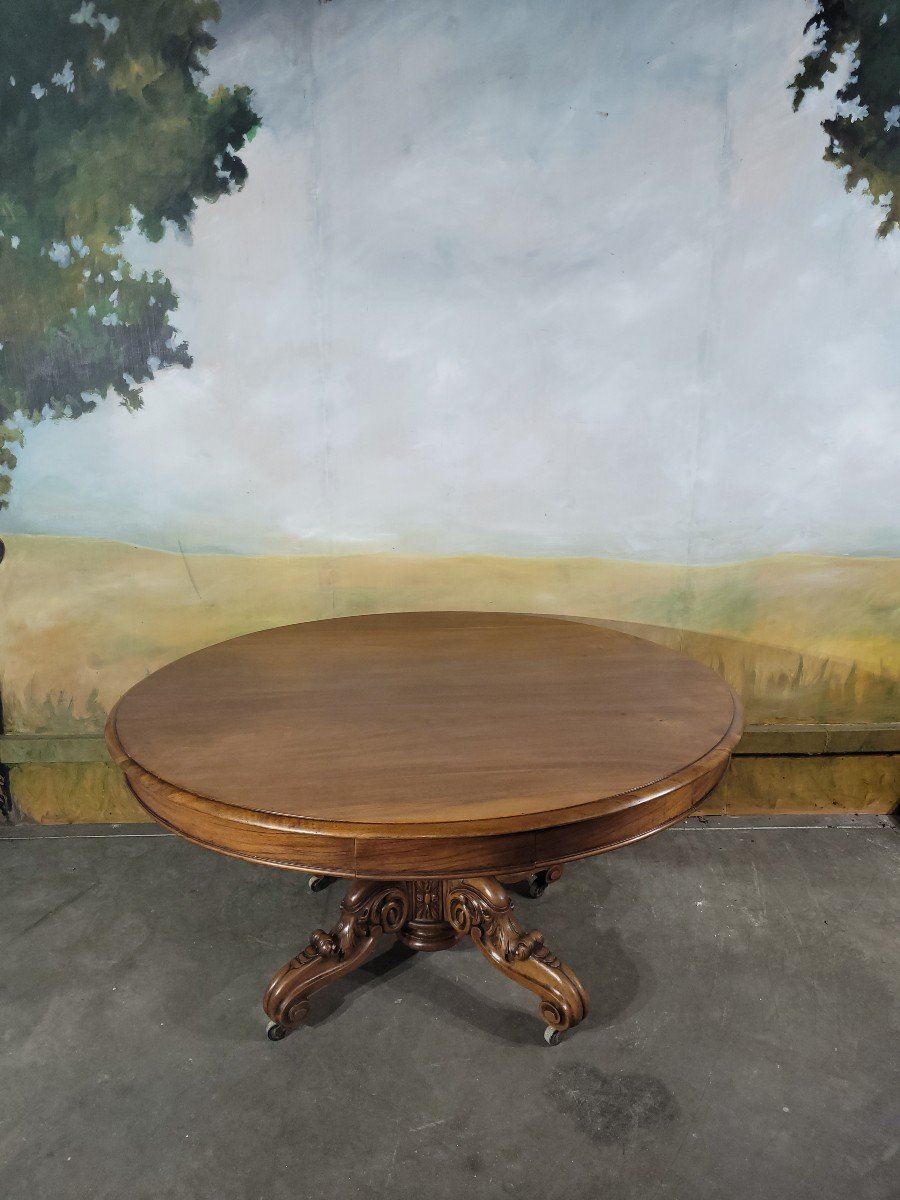 Oval Table, Walnut Side Table With Drawers-photo-4