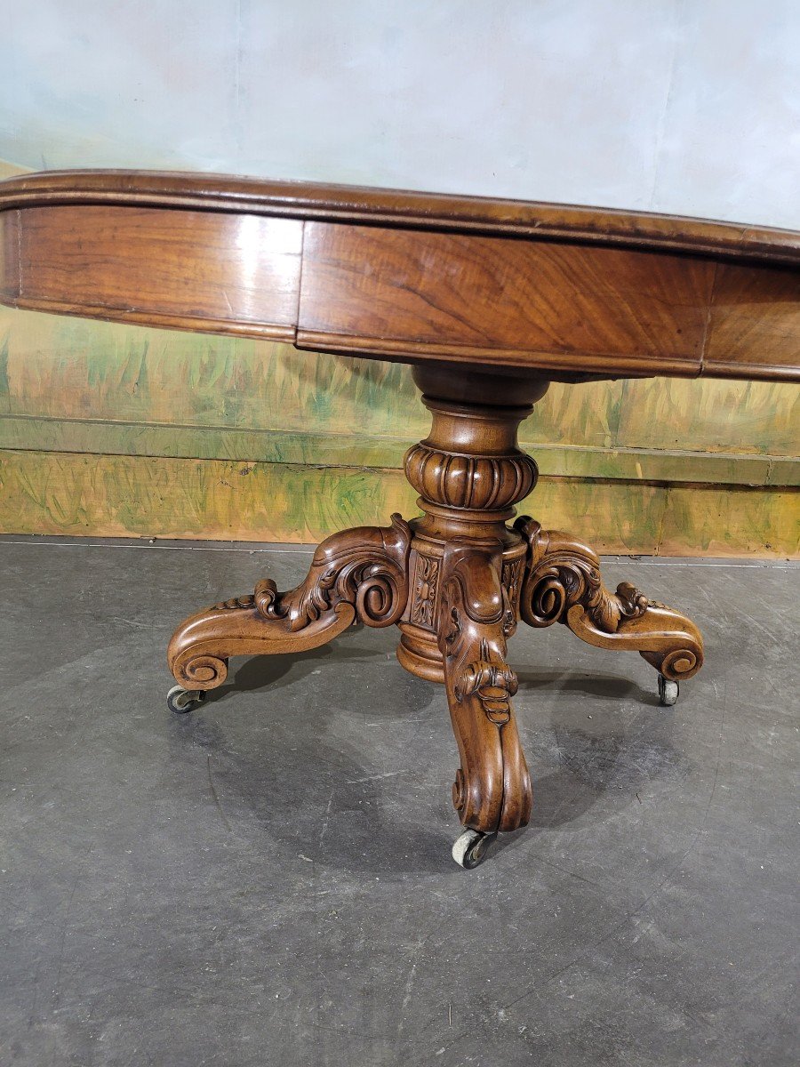 Oval Table, Walnut Side Table With Drawers-photo-2