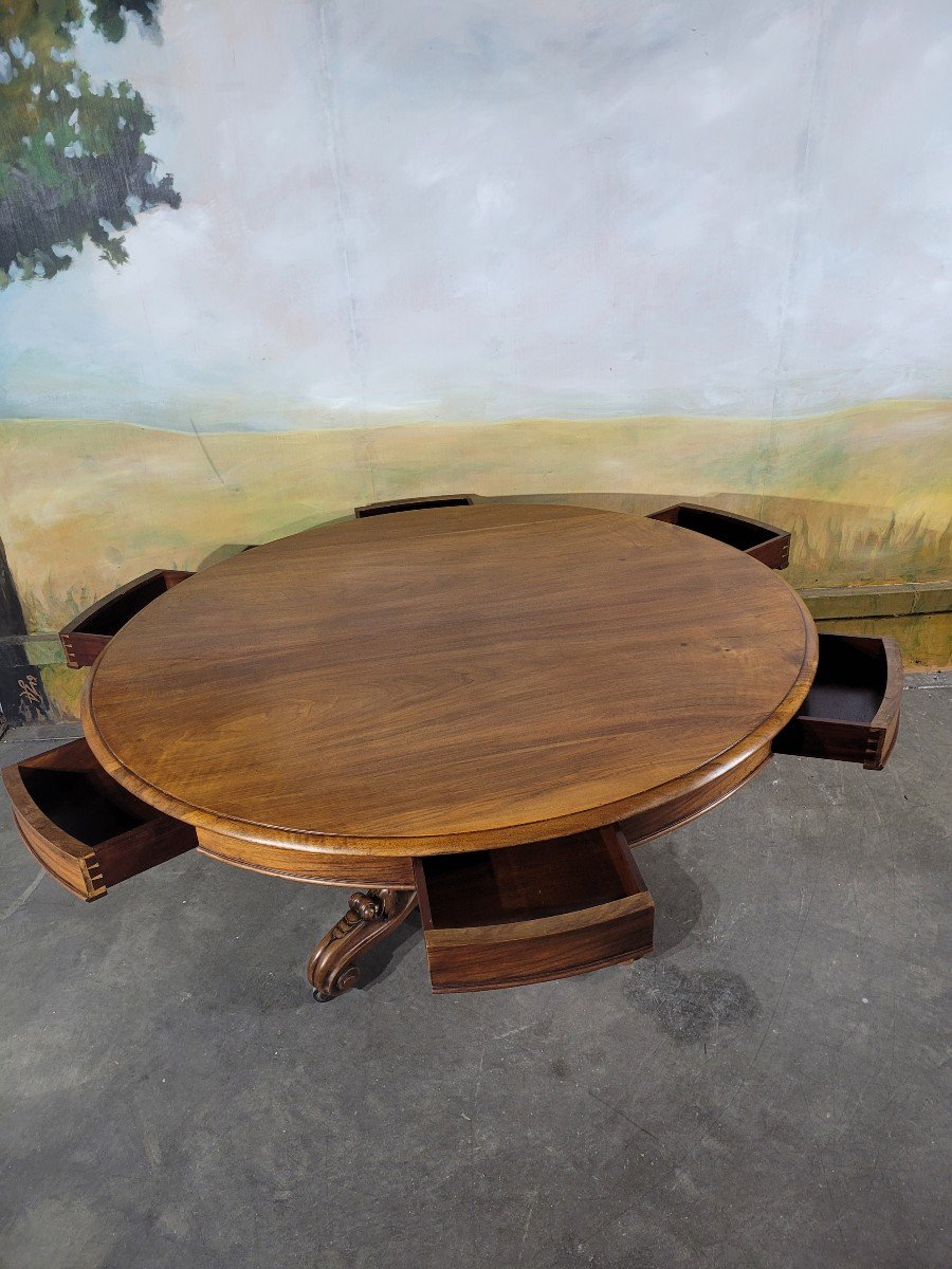 Oval Table, Walnut Side Table With Drawers