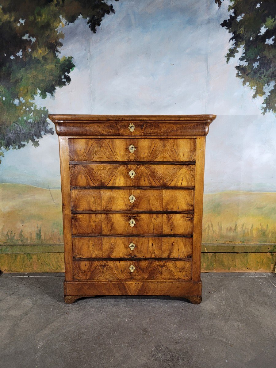 Chest Of Drawers, Large Louis Philippe Period In Walnut