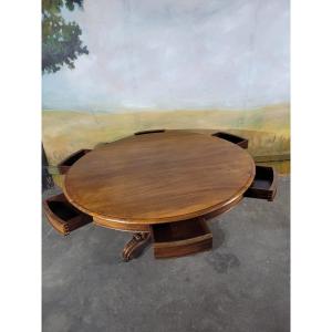 Oval Table, Walnut Side Table With Drawers