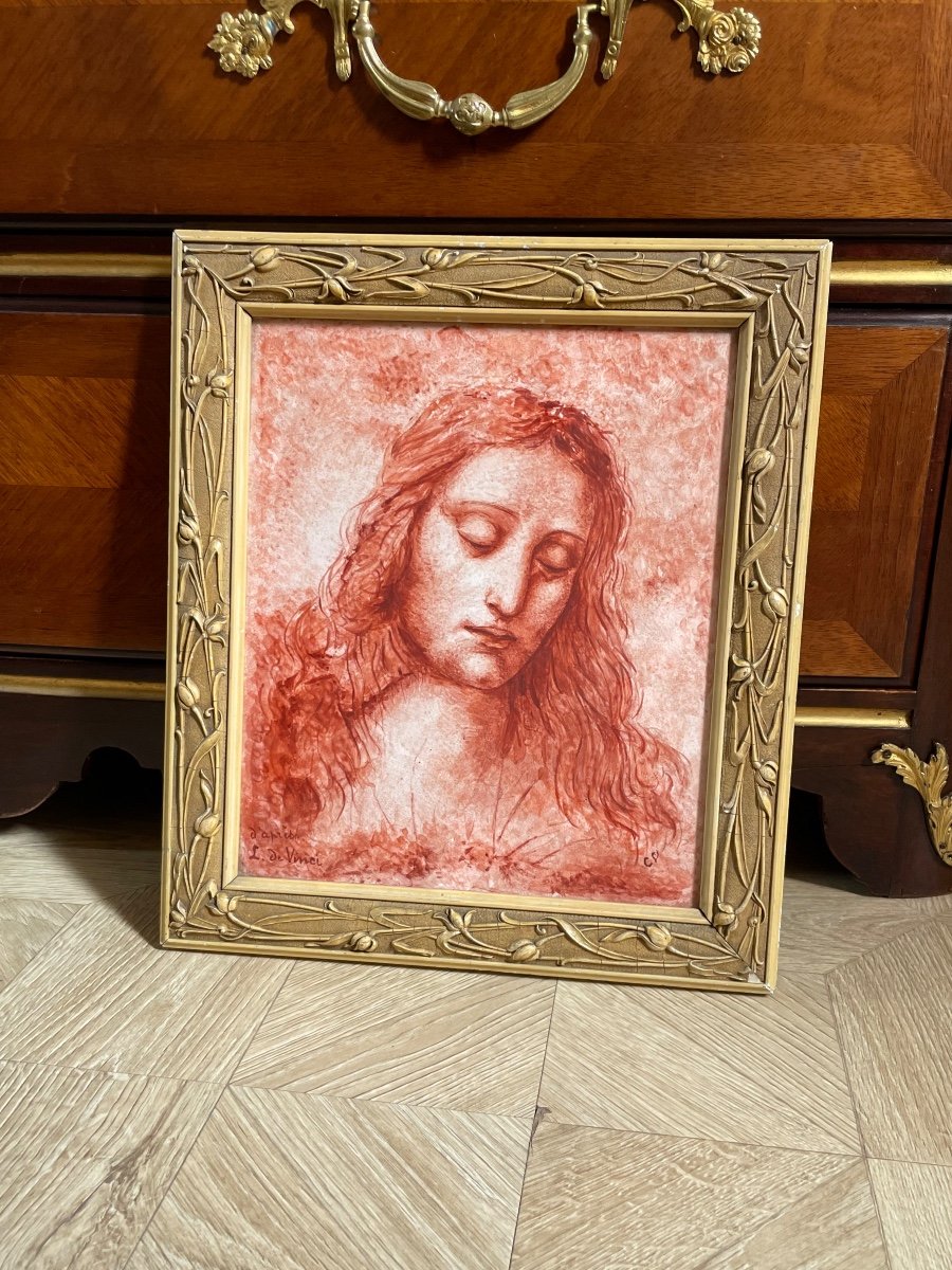 Christ The Redeemer Leonard Da Vinci Painting On Porcelain Art Nouveau Belgium Vleminckx