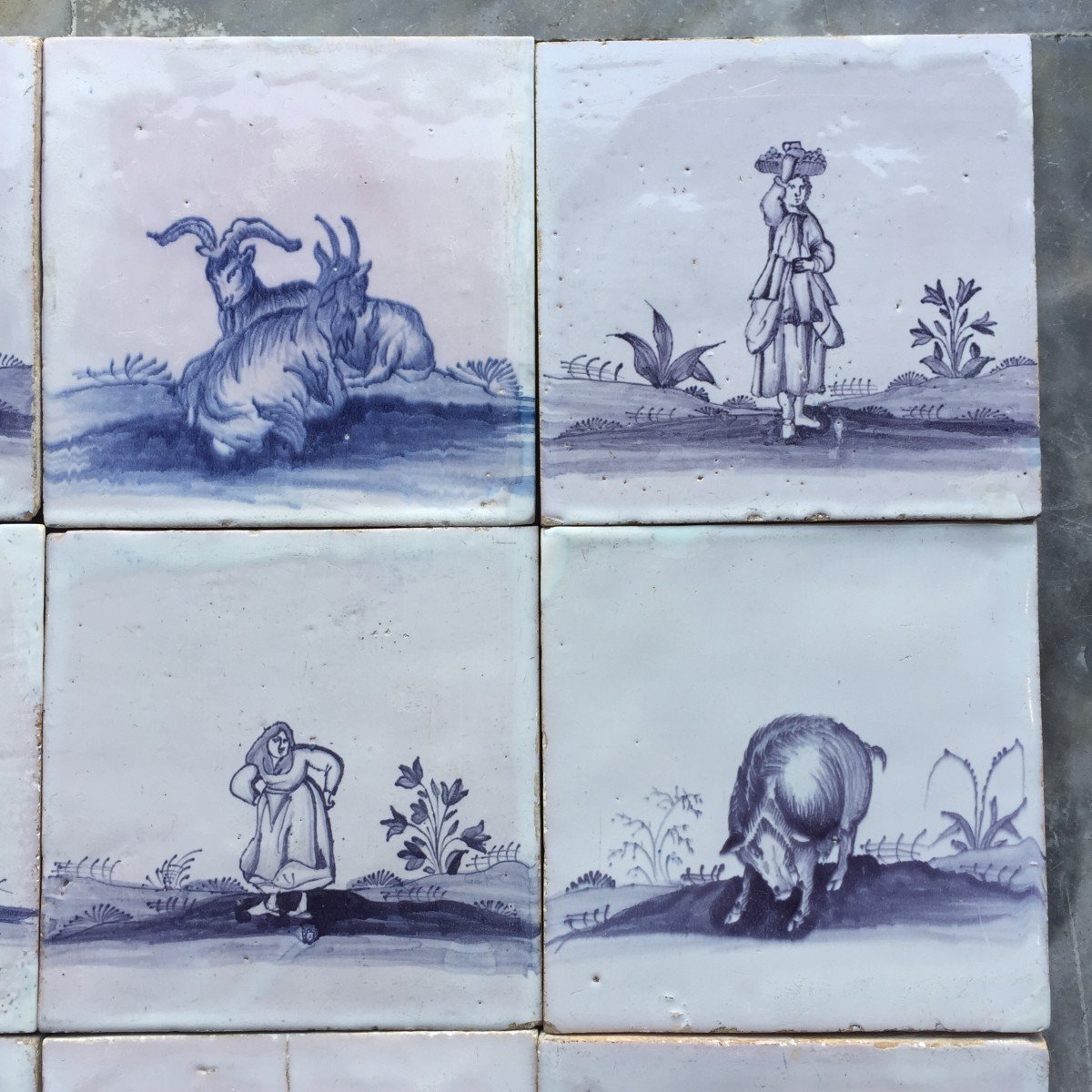 Tiles Decorated With Animals And Figures, Germany, 18th Century-photo-3