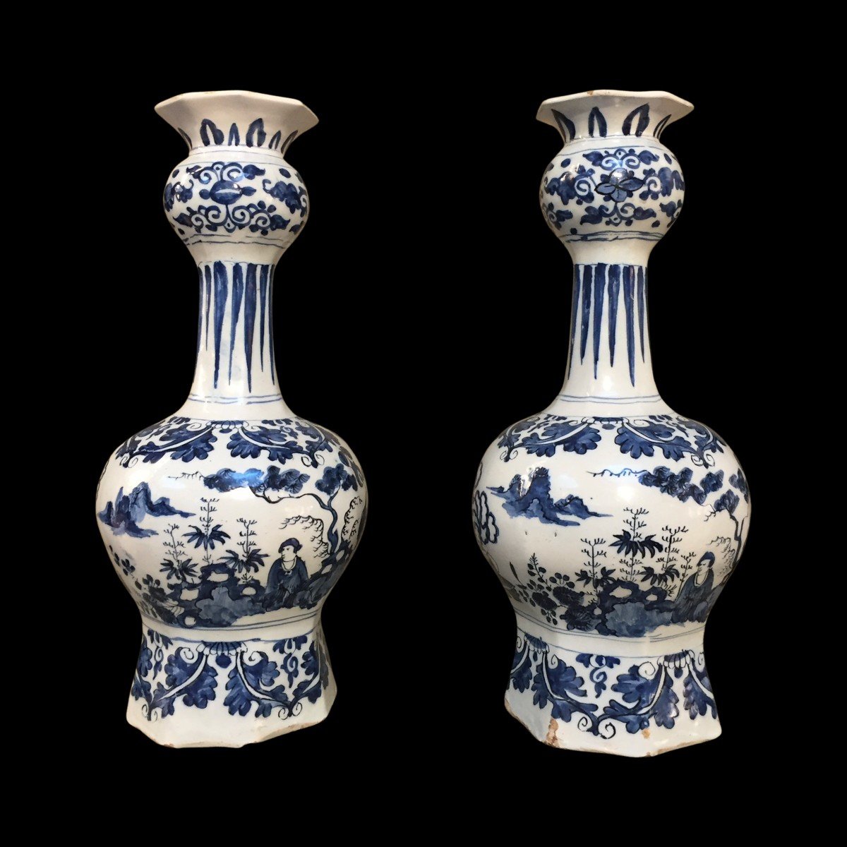 Set Of Two Delft Earthenware Vases With Chinoiserie Decor, 17th Century-photo-4