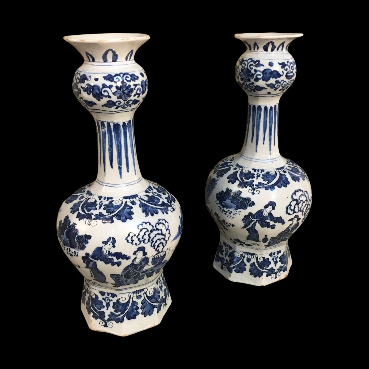 Set Of Two Delft Earthenware Vases With Chinoiserie Decor, 17th Century-photo-1
