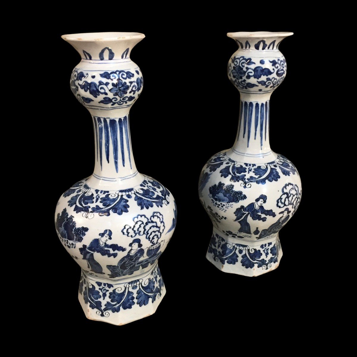 Ensemble De Deux Vases En Faïence De Delft à Décor Chinoiserie, XVIIe Siècle-photo-1