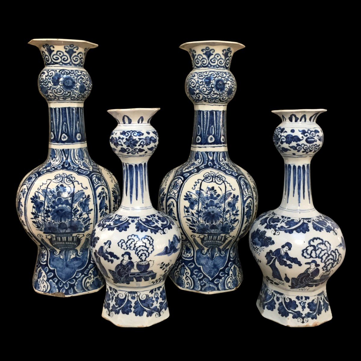 Two Large Dutch Delft Baluster Vases With Floral Decor, 18th Century -photo-7