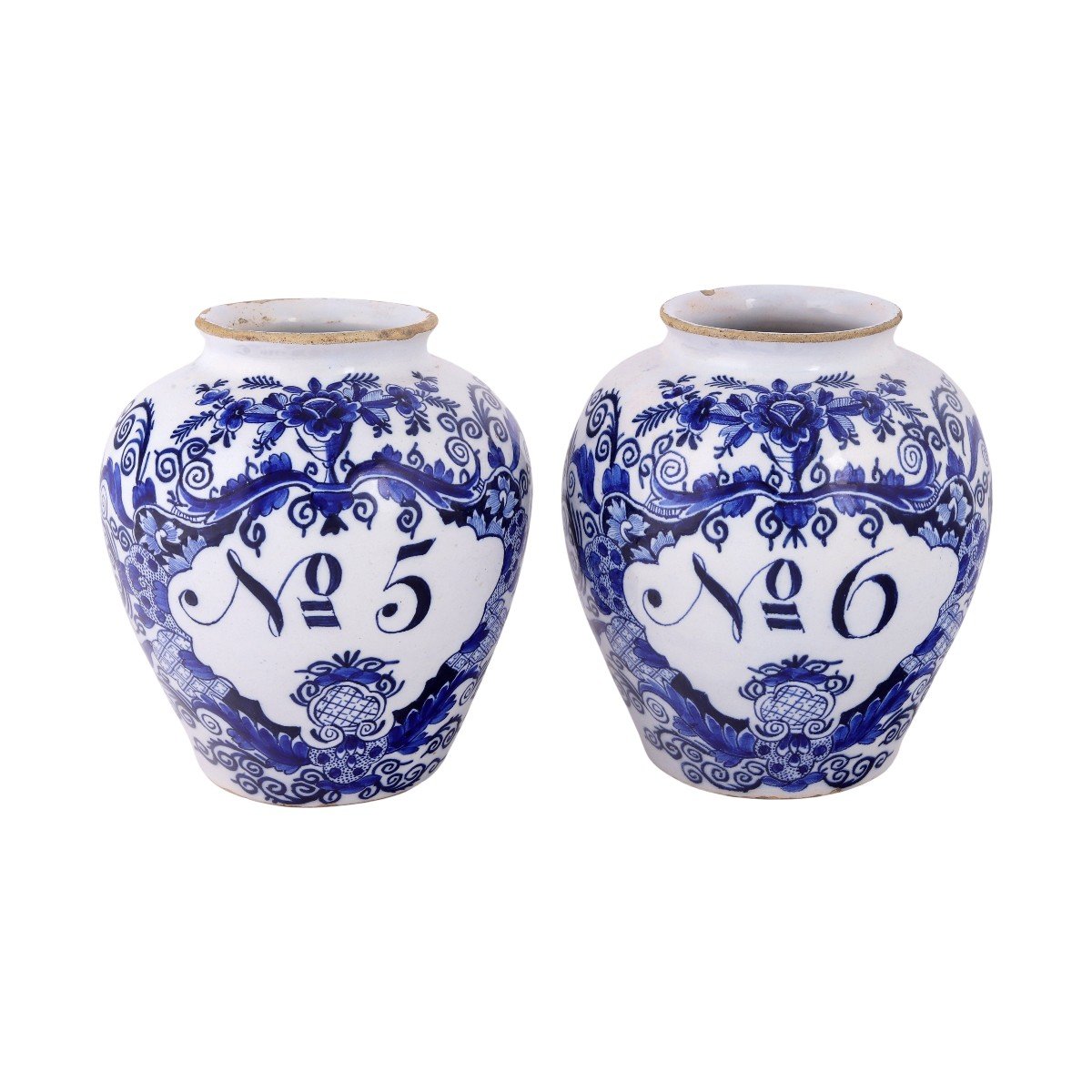 Two Extra Small Delftware Tobacco Jars: No. 5 And 6, 18th Century