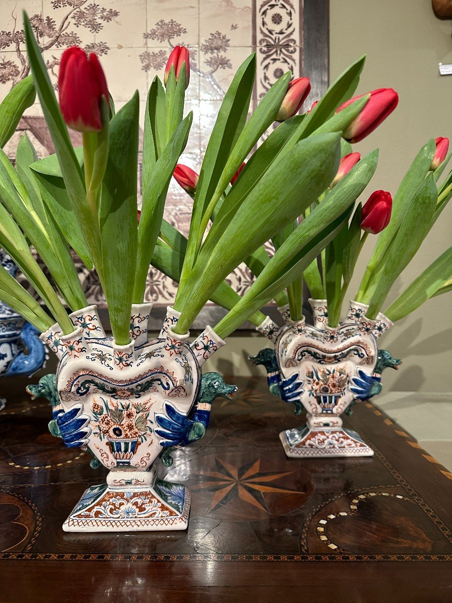 Two Delftware Tulip Vases, Cashmere Palette, 19th Century-photo-5