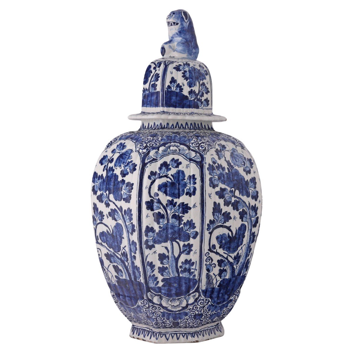 Large Early 18th Century Delftware Lidded Vase With Lion On Top-photo-2