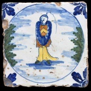 French Tile With Chinoiserie Decor, Nevers Factory, 18th Century