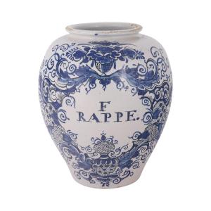 Dutch Delftware Tobacco Jar: F Rappe, 18th Century