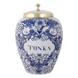 Pot à Tabac Hollandais De Delft Avec Couvercle En Laiton d'Origine : Tonka, XVIIIe Siècle