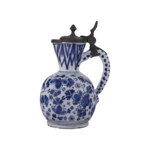 Early 18th Century Dutch Delftware Jug With Pewter Lid