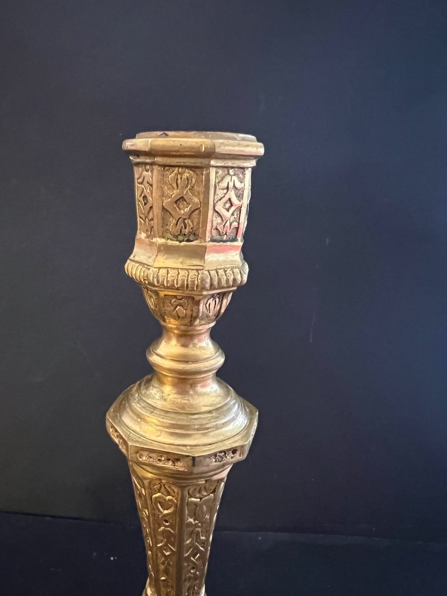 Pair Of Candlesticks In Gilt Bronze Regency Period-photo-2