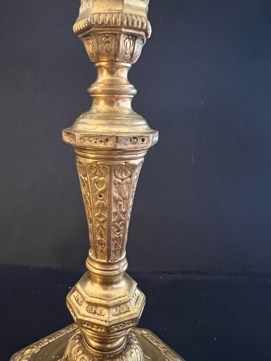 Pair Of Candlesticks In Gilt Bronze Regency Period-photo-3