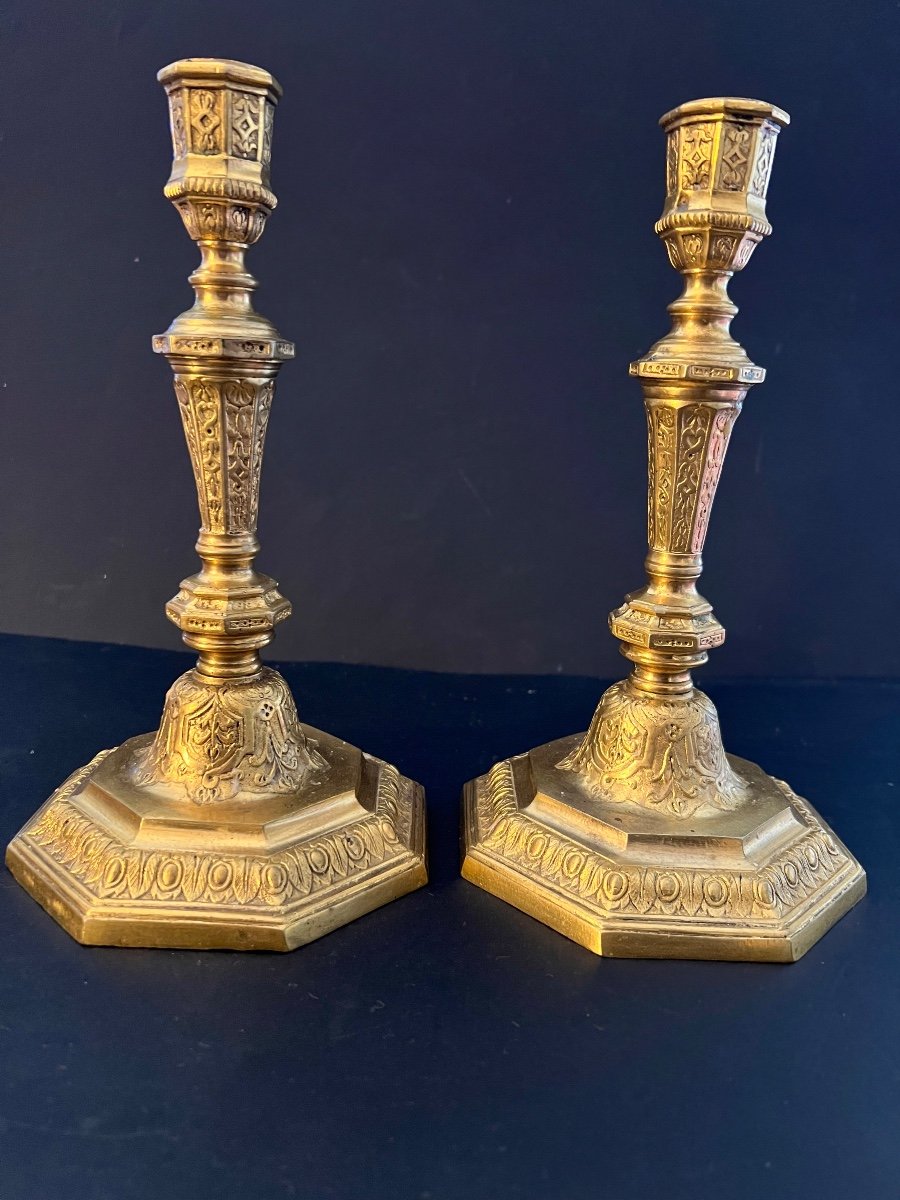 Pair Of Candlesticks In Gilt Bronze Regency Period