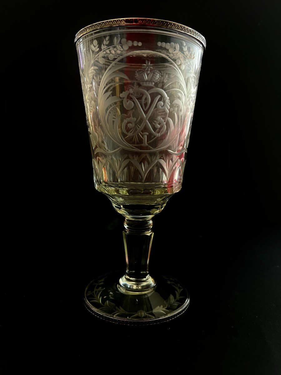 Grand Verre Au Chiffre Et Armoiries Du Tsar Paul Ier Russie 19ème-photo-2