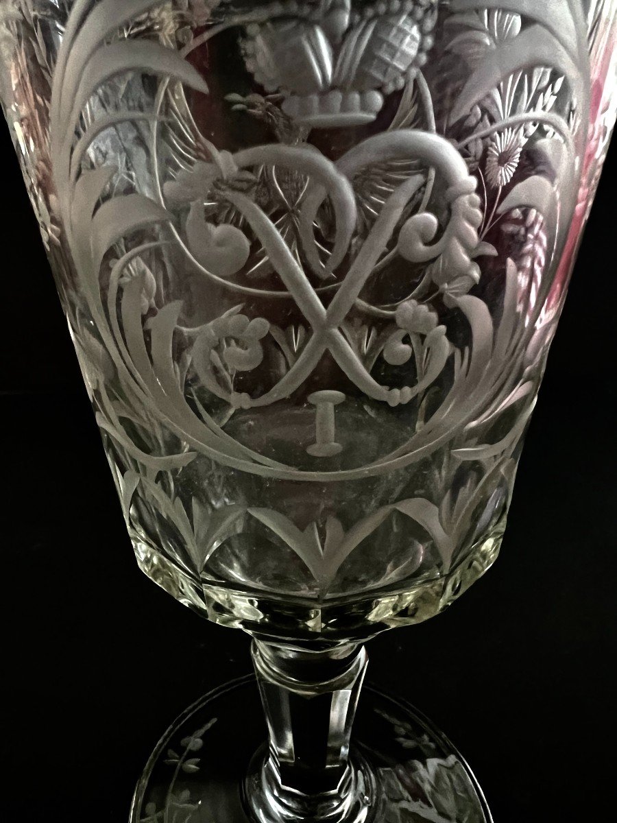 Large Glass With The Number And Coat Of Arms Of Tsar Paul I Russia 19th-photo-2